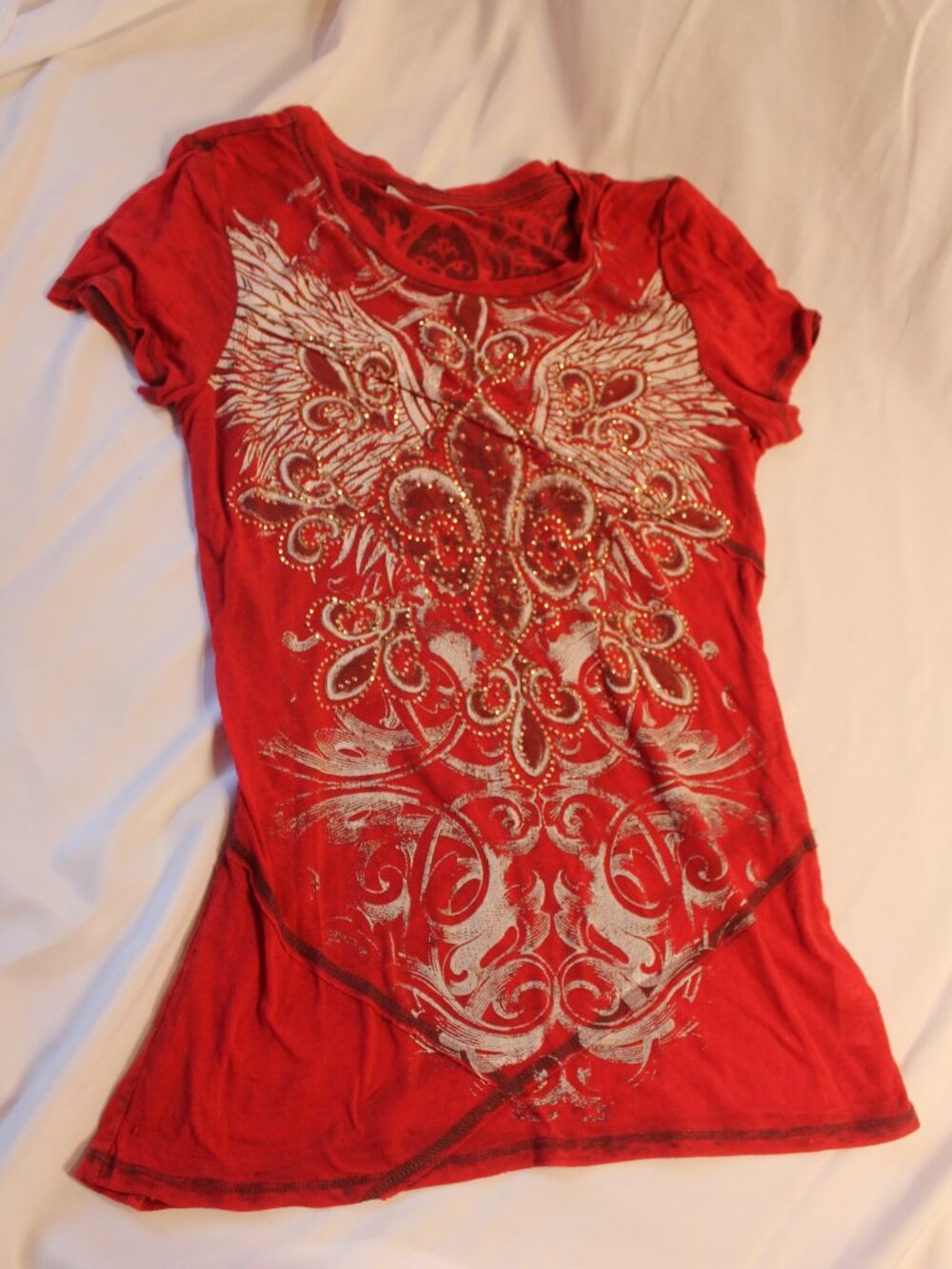 Red Embellished Women's Graphic Tee